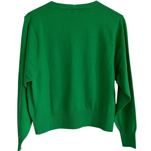 A New Day Women’s Medium Button Down Cardigan Sweater Bright Kelly Green V-Neck - Picture 7 of 13